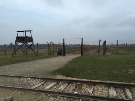 Guard watchtower, security fence and railway.